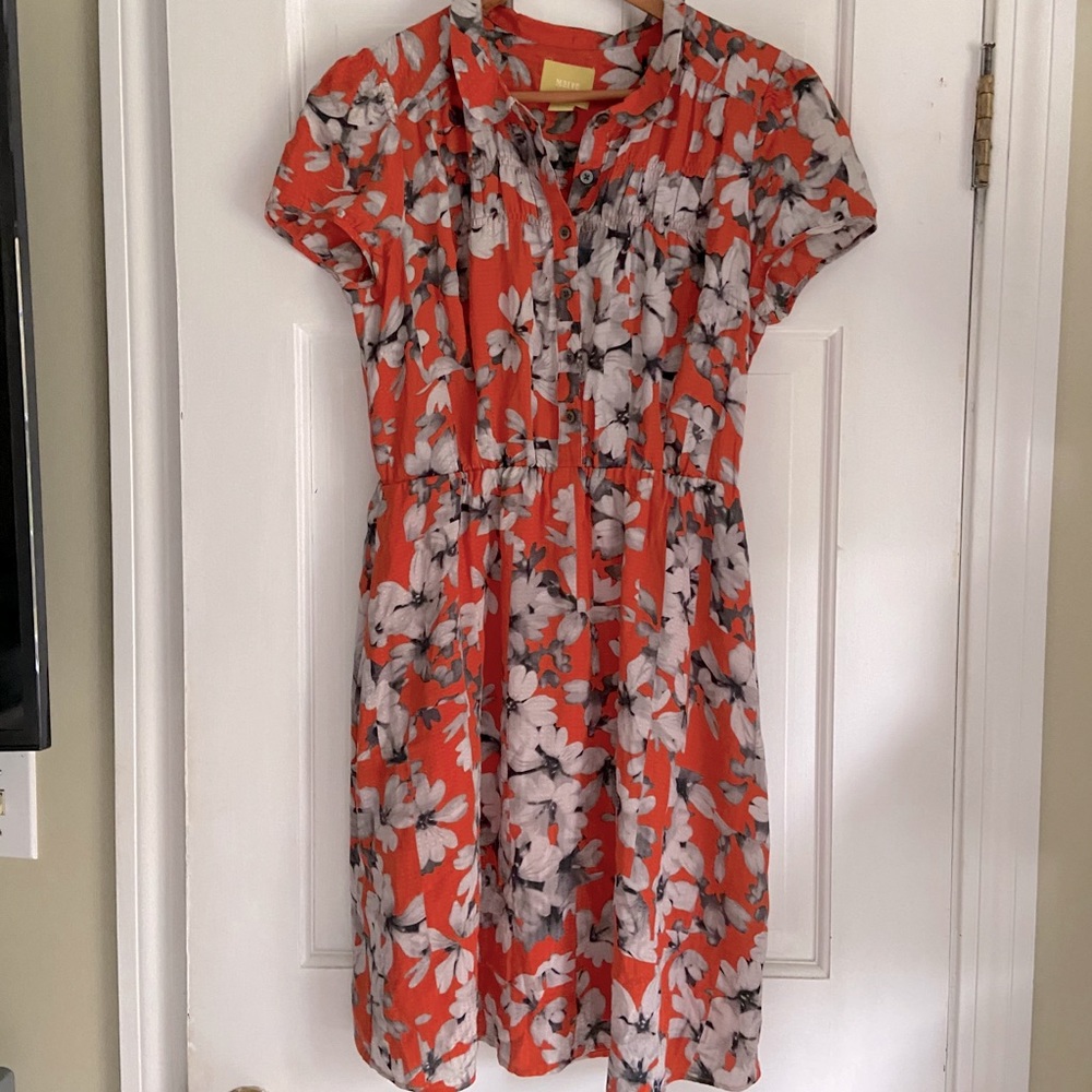 Maeve silk orange floral dress Anthropologie